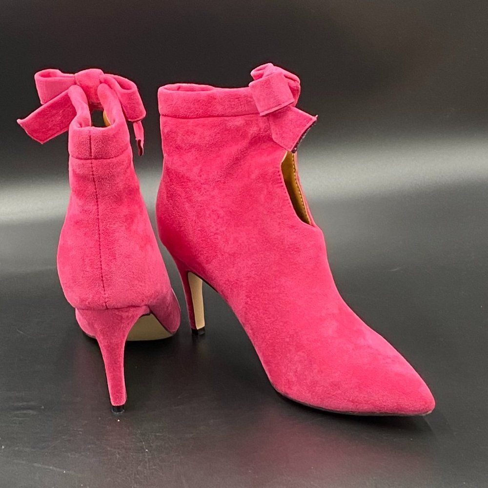XYD Hot Pink Cute Bow Pointy Toe High Heels Ankle Booties Graceful Boots